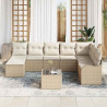 Conjunto de sofá de jardín 9 pcs Beige y blanco Poliratán 3