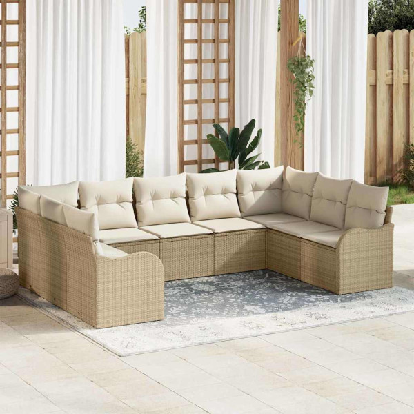 Conjunto de sofá de jardín 9 pcs Beige. Poliratán D