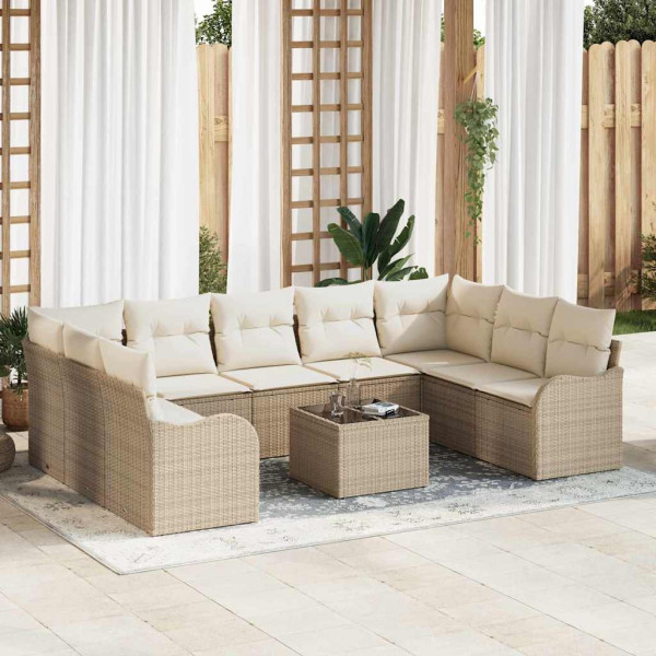Conjunto de sofá de jardín 10 pcs Beige y Poliratán D
