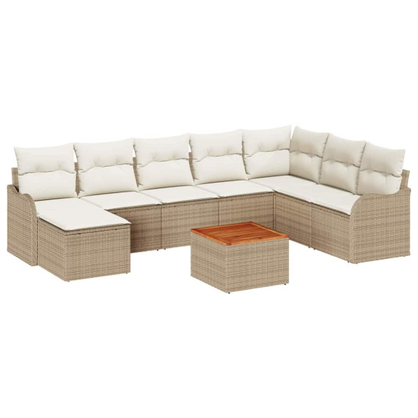 Conjunto de sofá de jardín 9 pcs Beige y blanco M 2
