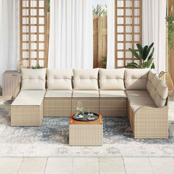 Conjunto de sofá de jardín 9 pcs Beige y blanco M 3