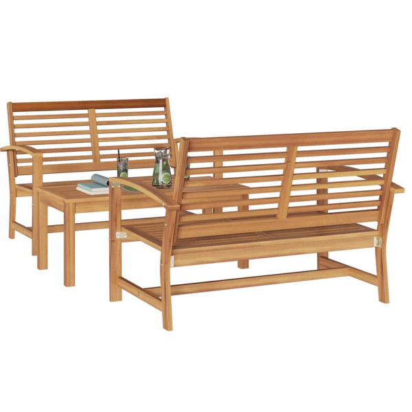 Conjunto de sofá de jardín 3 pcs Natural Madera de teca maciza M 3
