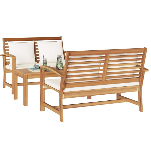 Conjunto de sofá de jardín 3 pcs Natural Madera de teca maciza M 3