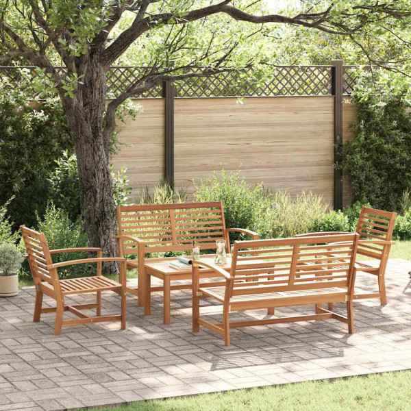 Conjunto de sofá de jardín 5 pcs Natural Madera de teca maciza D