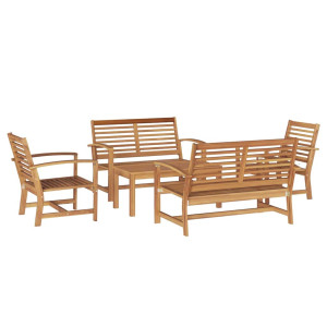 Conjunto de sofá de jardín 5 pcs Natural Madera de teca maciza H