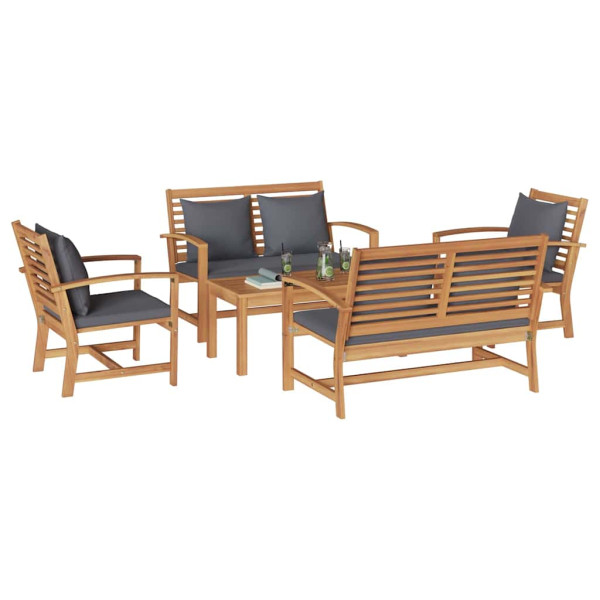 Conjunto de sofá de jardín 5 pcs Natural Madera de teca maciza M 3