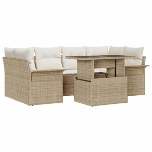Conjunto de sofá de jardín con cojín 7 pcs Beige Poliratán H