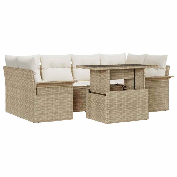 Conjunto de sofá de jardín con cojín 7 pcs Beige Poliratán M 2