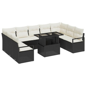 Conjunto de sofá de jardín 10 pcs Negro Poliratán H