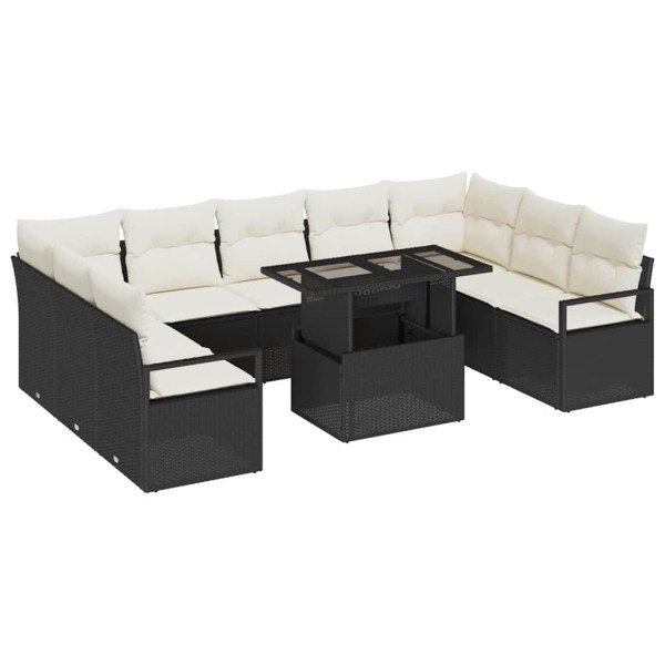 Conjunto de sofá de jardín 10 pcs Negro Poliratán M 2