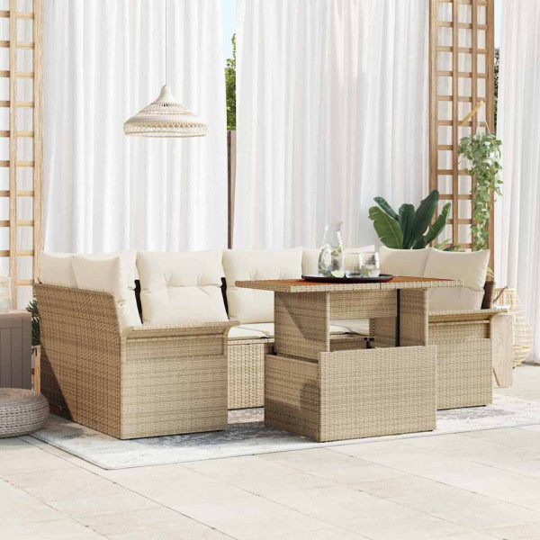 Conjunto de sofá de jardín 7 pcs Beige Poliratán D