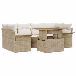 Conjunto de sofá de jardín 7 pcs Beige Poliratán H