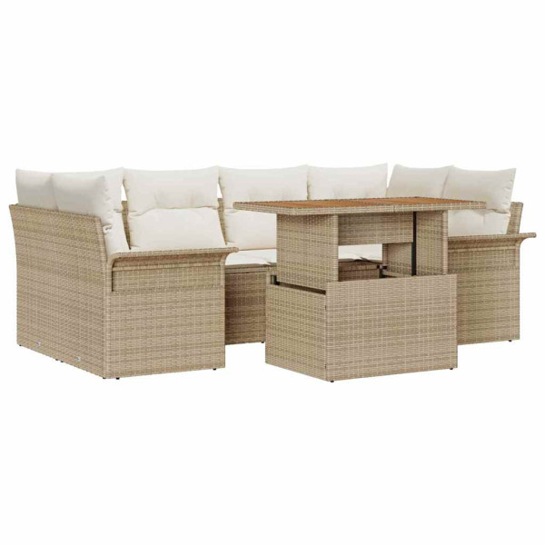 Conjunto de sofá de jardín 7 pcs Beige Poliratán M 2