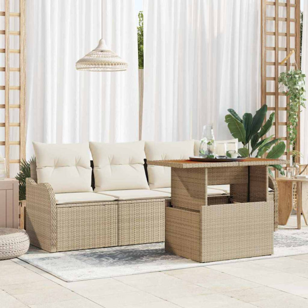 Conjunto de sofá de jardín 5 pcs Beige Poliratán D