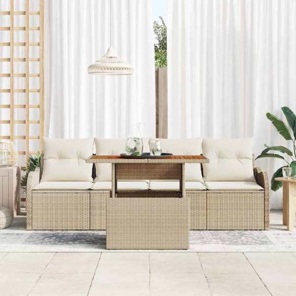 Conjunto de sofá de jardín 5 pcs Beige Poliratán M 3