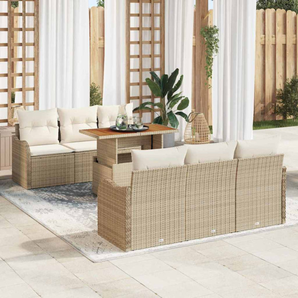 Conjunto de sofá de jardín 7 pcs Beige Poliratán D