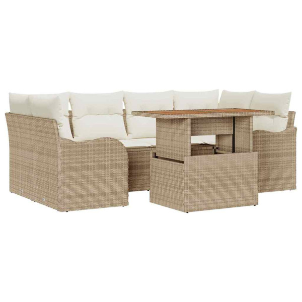 Conjunto de sofá de jardín 7 pcs Beige Poliratán M 2