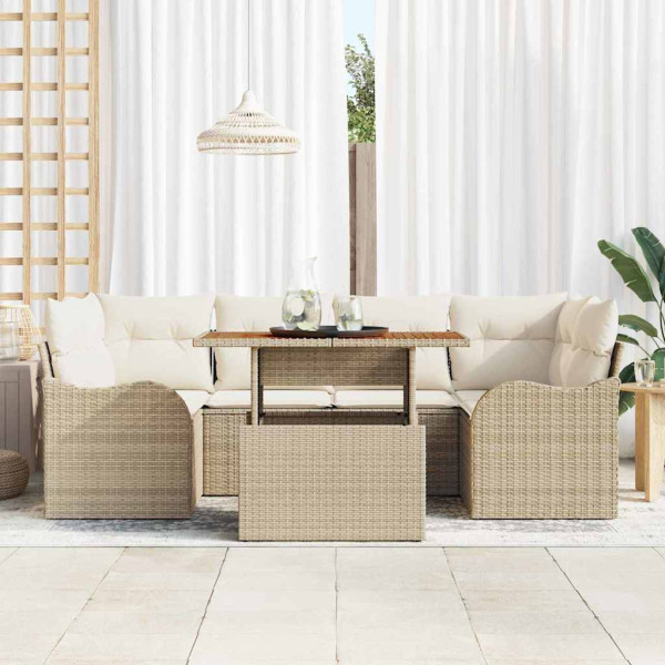 Conjunto de sofá de jardín 7 pcs Beige Poliratán M 3