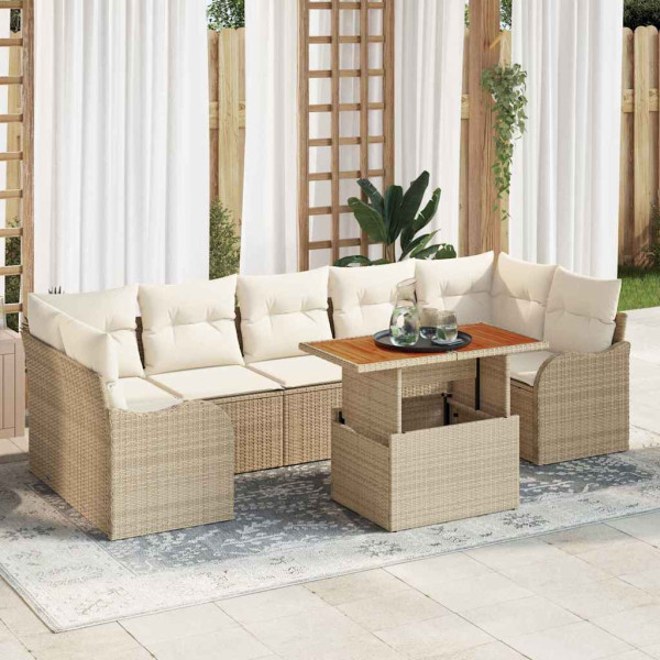 Conjunto de sofá de jardín 8 pcs Beige Poliratán D