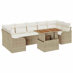 Conjunto de sofá de jardín 8 pcs Beige Poliratán H