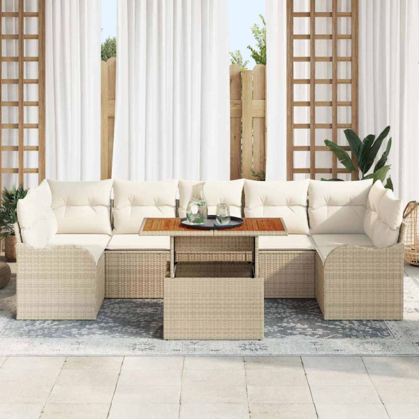Conjunto de sofá de jardín 8 pcs Beige Poliratán M 3