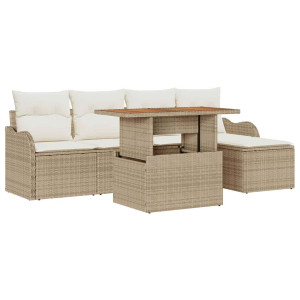 Conjunto de sofá de jardín 6 pcs Beige Poliratán H