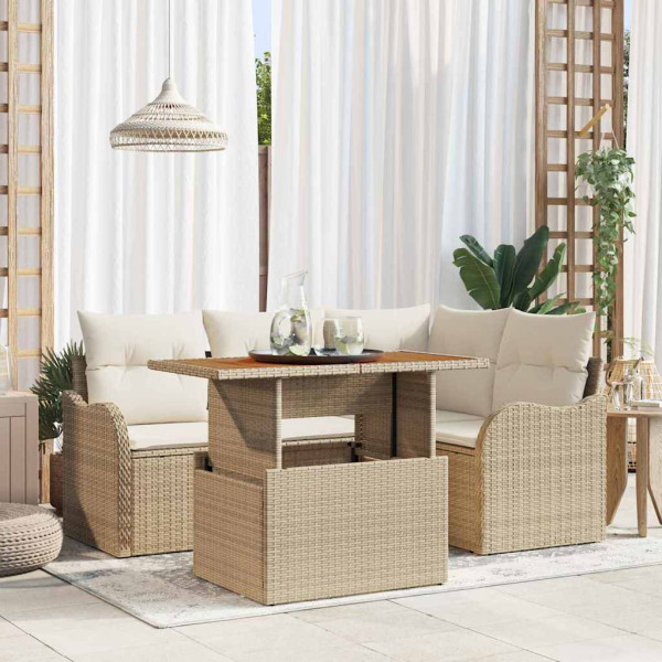 Conjunto de sofá de jardín 5 pcs Beige Poliratán D