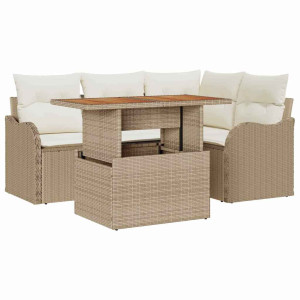 Conjunto de sofá de jardín 5 pcs Beige Poliratán H