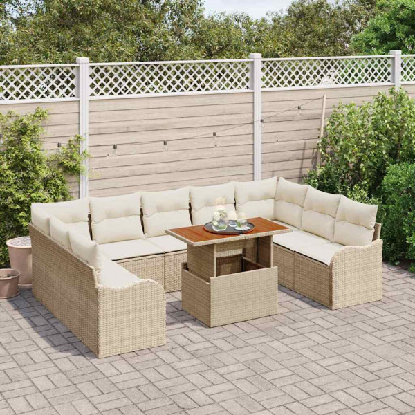 Conjunto de sofá de jardín 10 pcs Beige Poliratán M 3