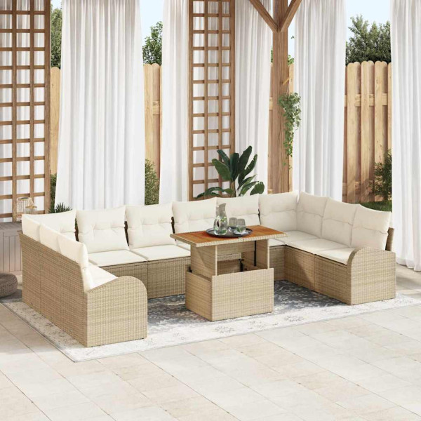 Conjunto de sofá de jardín 11 pcs Beige Poliratán D
