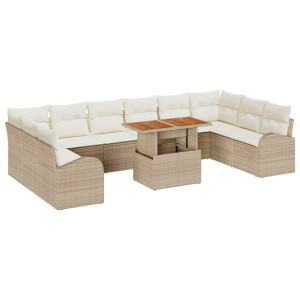 Conjunto de sofá de jardín 11 pcs Beige Poliratán H