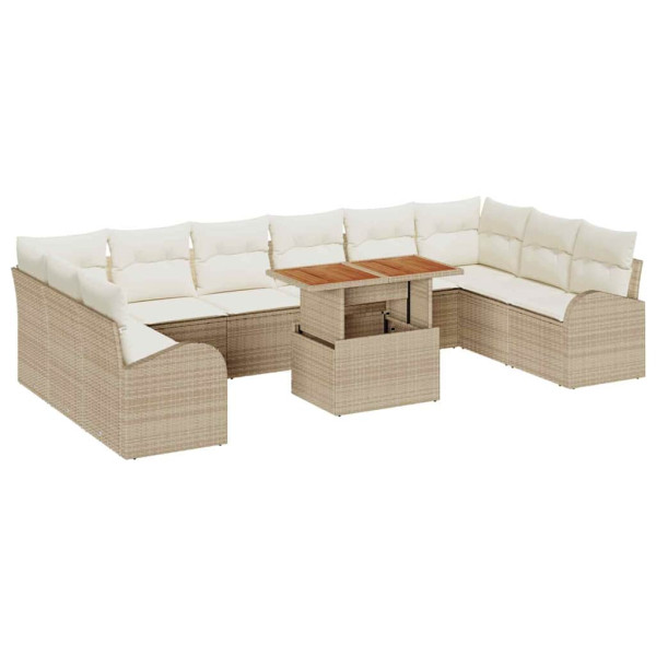 Conjunto de sofá de jardín 11 pcs Beige Poliratán M 2