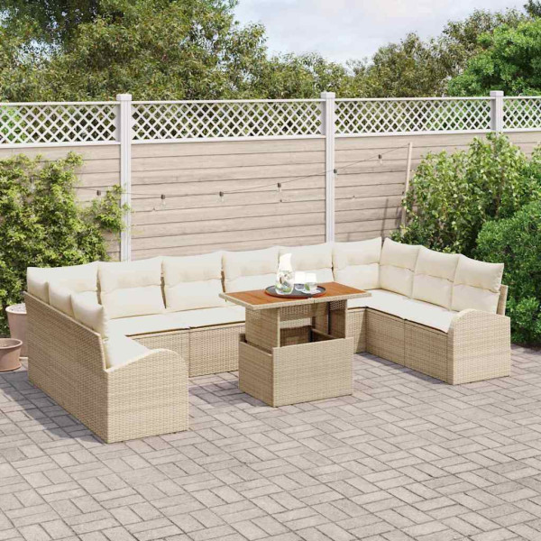 Conjunto de sofá de jardín 11 pcs Beige Poliratán M 3