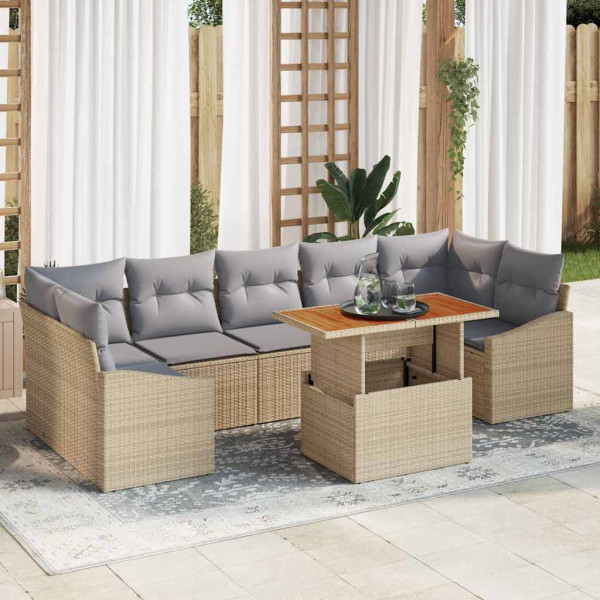 Conjunto de sofá de jardín con cojín 8 pcs Beige y Gris Claro D