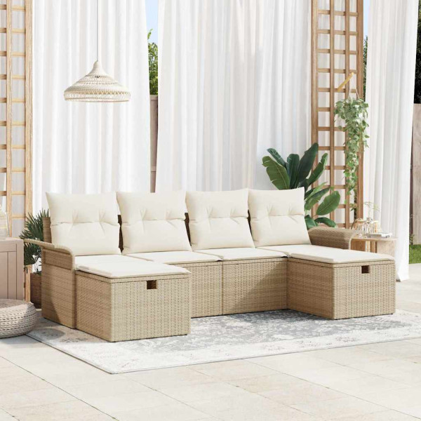 Conjunto de sofá de jardín con cojín 6 pcs Beige Poliratán D