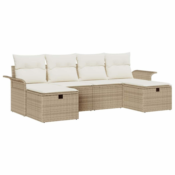 Conjunto de sofá de jardín con cojín 6 pcs Beige Poliratán M 2