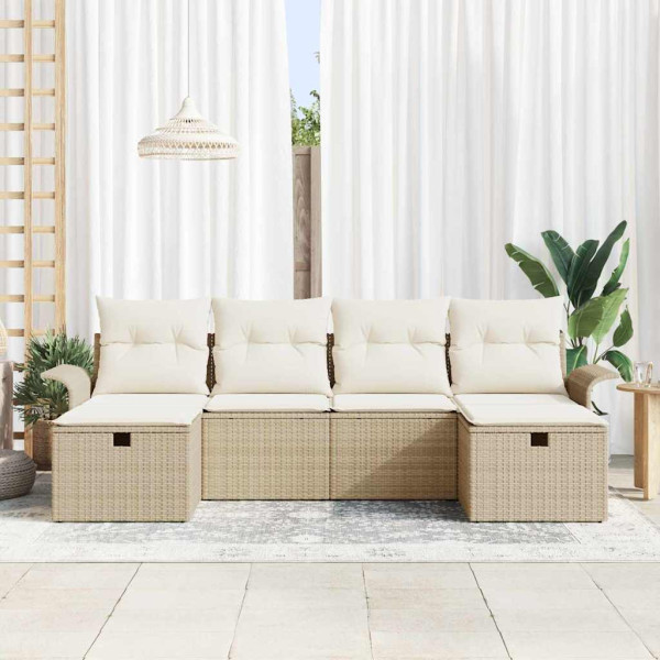Conjunto de sofá de jardín con cojín 6 pcs Beige Poliratán M 3