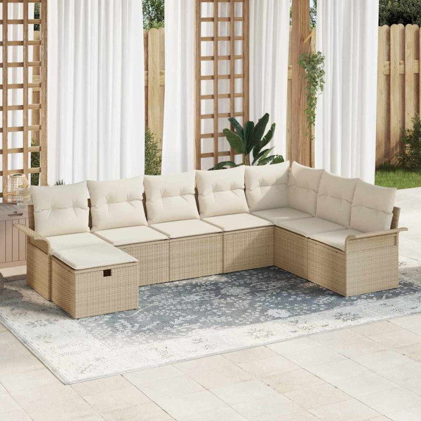 Conjunto de sofá de jardín con cojín 8 pcs Beige Poliratán D