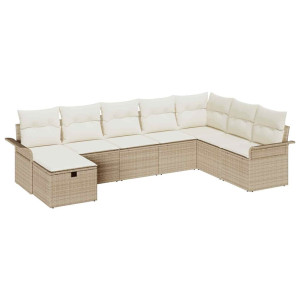 Conjunto de sofá de jardín con cojín 8 pcs Beige Poliratán H
