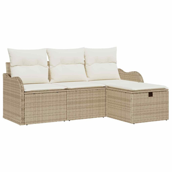 Conjunto de sofá de jardín con cojín 4 pcs Beige Poliratán M 2