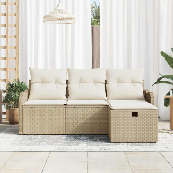 Conjunto de sofá de jardín con cojín 4 pcs Beige Poliratán M 3