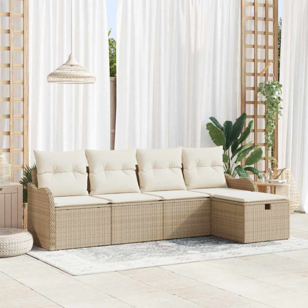 Conjunto de sofá de jardín con cojín 5 pcs Beige Poliratán D