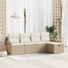 Conjunto de sofá de jardín con cojín 5 pcs Beige Poliratán 1