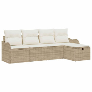 Conjunto de sofá de jardín con cojín 5 pcs Beige Poliratán H