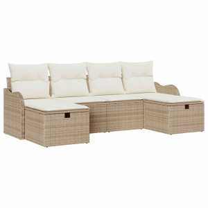 Conjunto de sofá de jardín con cojín 6 pcs Beige Poliratán H