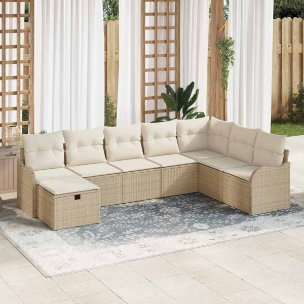 Conjunto de sofá de jardín con cojín 8 pcs Beige Poliratán D