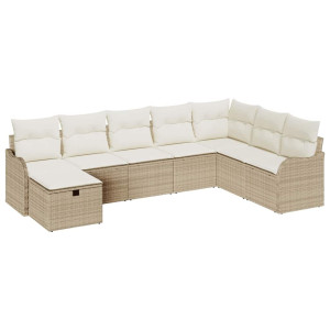 Conjunto de sofá de jardín con cojín 8 pcs Beige Poliratán H