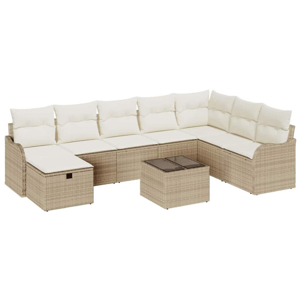 Conjunto de sofá de jardín con cojín 9 pcs Beige Poliratán M 2