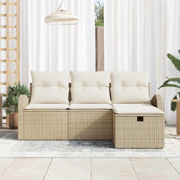 Conjunto de sofá de jardín con cojín 4 pcs Beige Poliratán M 3