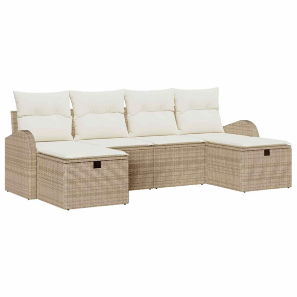 Conjunto de sofá de jardín con cojín 6 pcs Beige Poliratán M 2